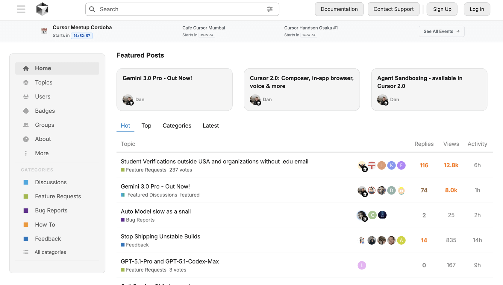 Cursor community forum screenshot